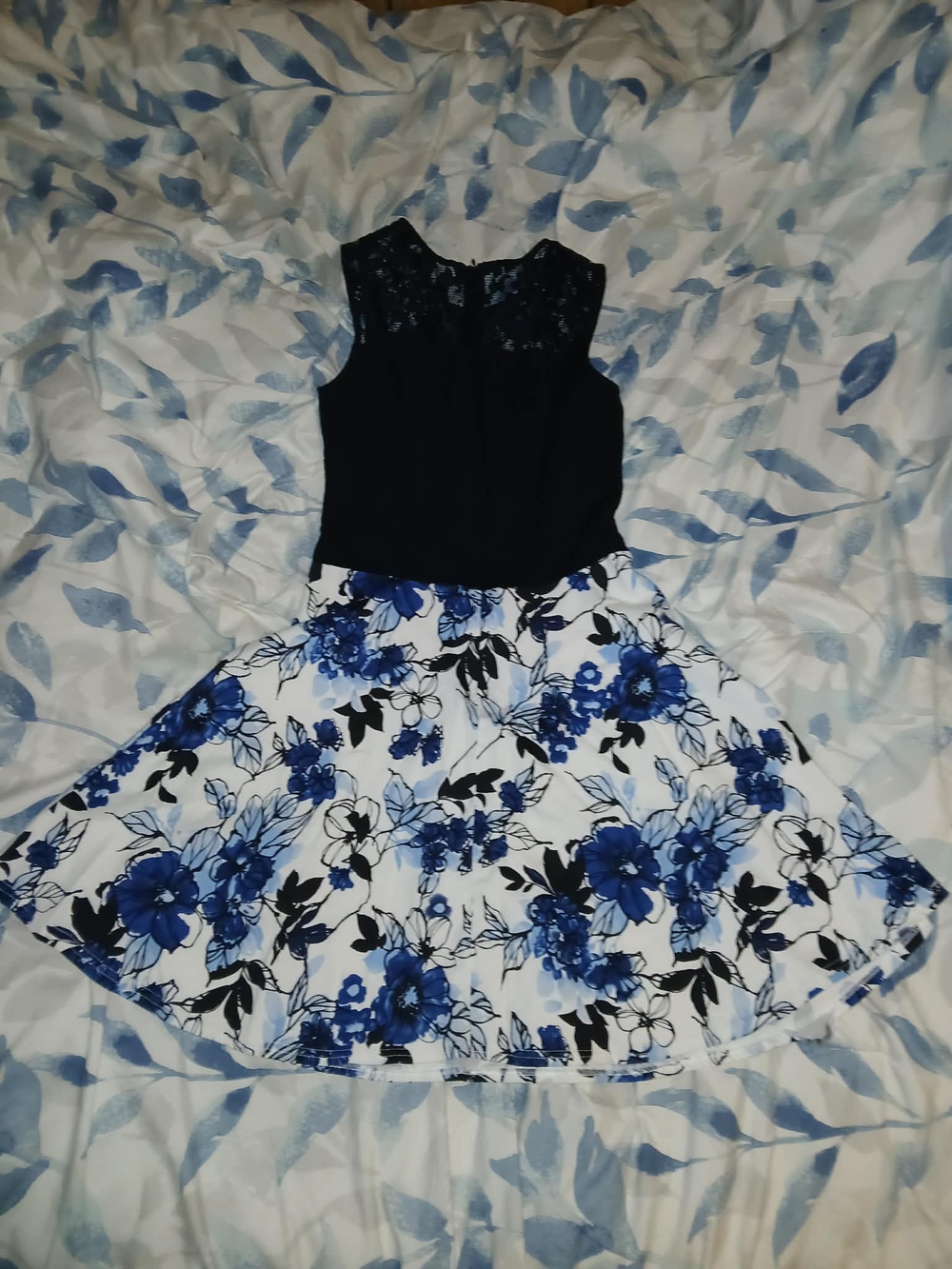 Sleeveless Black & Blue Floral Mini Dress